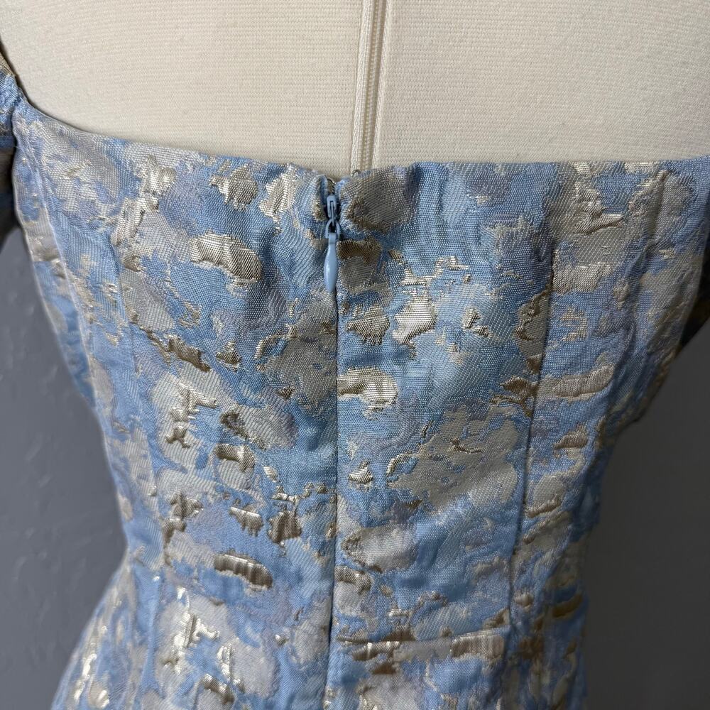 Lulus Cutest Praise Light Blue Floral Jacquard Puff Sleeve Mini Dress, M - Picture 4 of 6